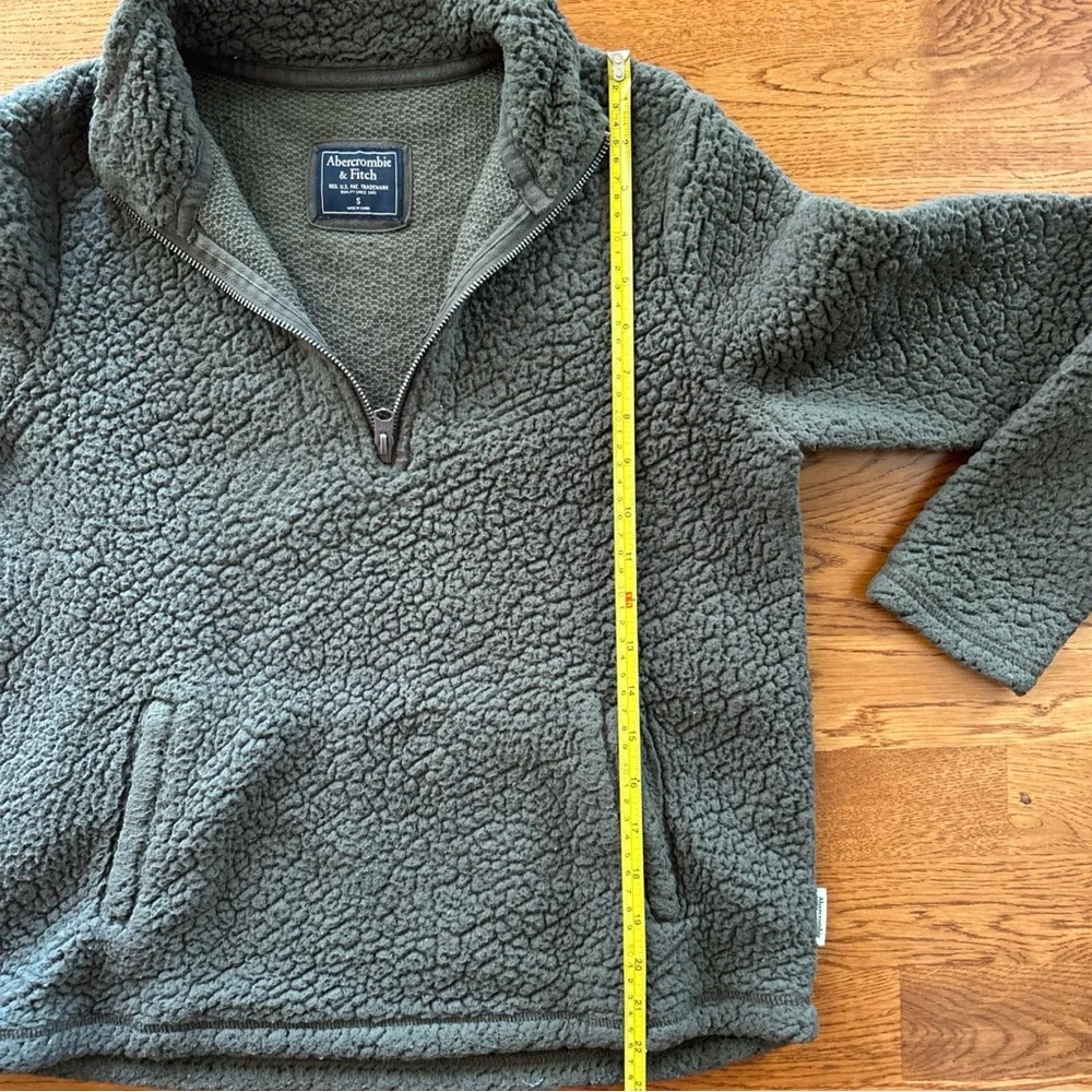 Abercrombie Women Sherpa Fleece 1/4 Zip Pullover S Soft Pocket Olive Green Army - Picture 3 of 7